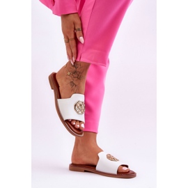 Klassische Damen-Hausschuhe mit flachem Absatz, weiße Larotte 2