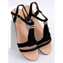 Corbin Schwarze Sandalen mit Fransen 1