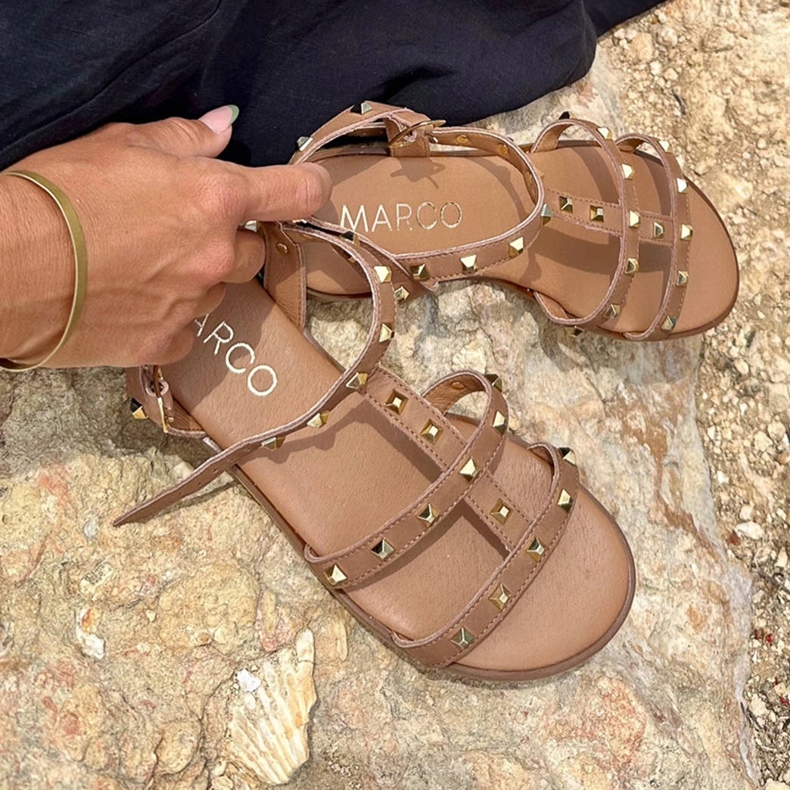 Marco Shoes Ledersandalen mit goldenen Nieten braun 1