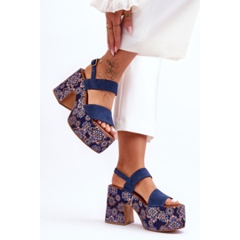 Maciejka Leder High Heels Sandalen 06089-17 Marineblau 2