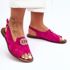 Flache Wildledersandalen mit Dekoration Nicole 2744/067 Fuchsia rosa 2