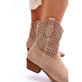 Durchbrochene Cowboystiefel für Damen Beige Schilf 3