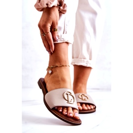Damen-Flip-Flops aus Leder mit Verzierung Nicole 2735 Beige 1