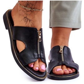 Lemar Damenhausschuhe mit dekorativem Reißverschluss Schwarz Clarence 4