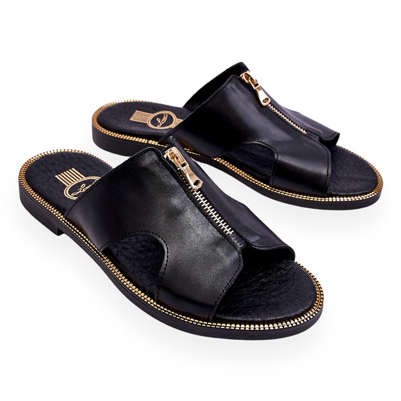 Lemar Damenhausschuhe mit dekorativem Reißverschluss Schwarz Clarence 3