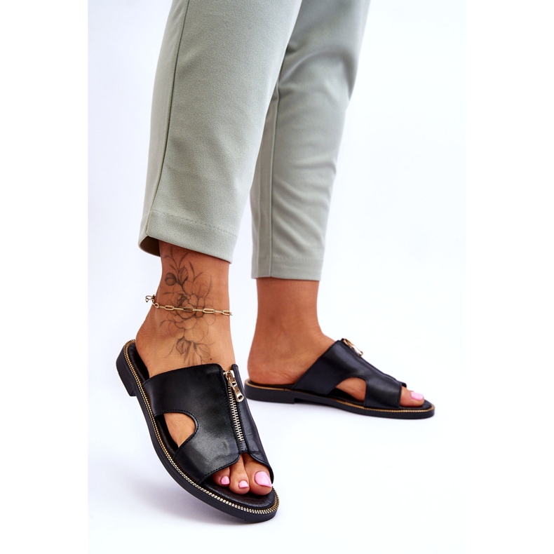 Lemar Damenhausschuhe mit dekorativem Reißverschluss Schwarz Clarence 1