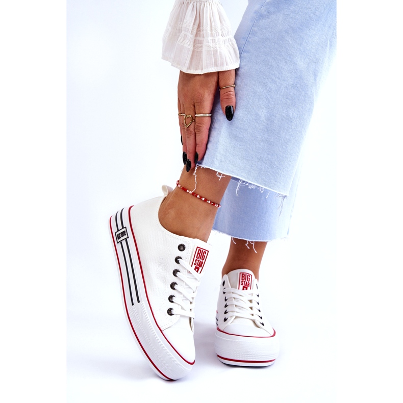 Damen Stoff Plateau Sneakers Big Star LL274180 Weiß 5