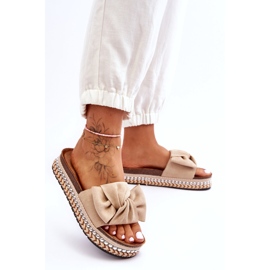 Damen-Hausschuhe aus Wildleder mit Schleife Beige Lauria 1