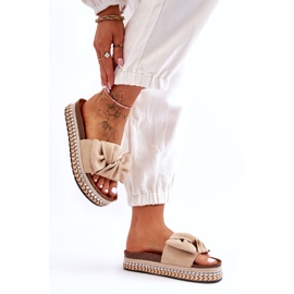 Damen-Hausschuhe aus Wildleder mit Schleife Beige Lauria 3