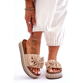 Damen-Hausschuhe aus Wildleder mit Schleife Beige Lauria 6