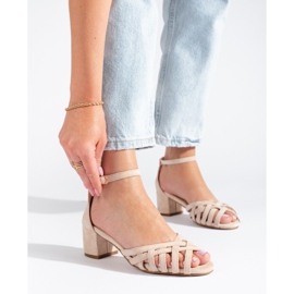 Shelovet Wildleder-Sandalen mit niedrigem Absatz in Beige 1