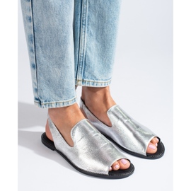 Shelovet silberne Wildledersandalen mit offener Zehenpartie für Damen 1