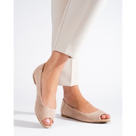 Beige durchbrochene Ballerinas für Damen Shelovet 1