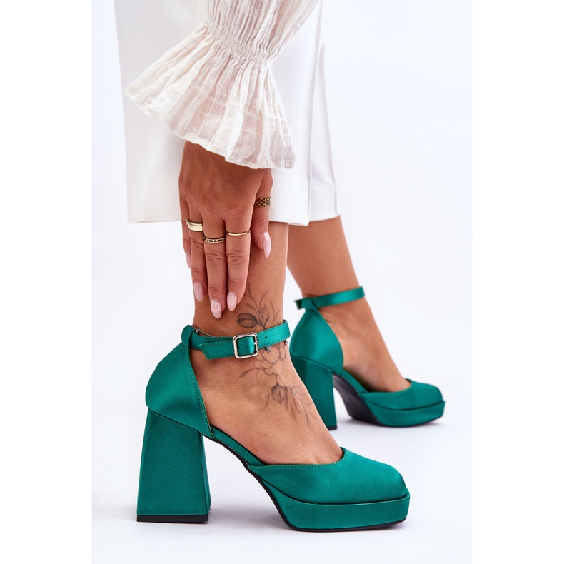 Modische Pumps auf massiven Absätzen Green Sandia grün 2