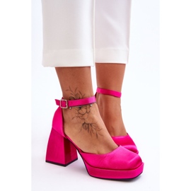 Modische Pumps auf massiven Absätzen Fuchsia Sandia rosa 2