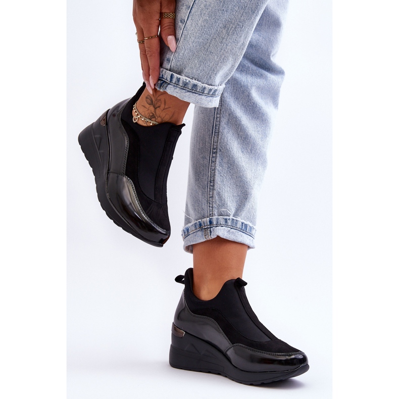 PE1 Damen-Slip-On-Wedge-Sportschuhe Schwarz Farro 2