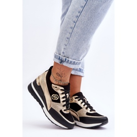 PE1 Damen-Sneaker mit Keilabsatz und Schnürung in Schwarz und Gold Genova 1