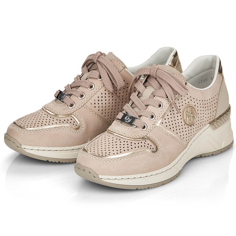 Rieker N4346-60 beige durchbrochene Keil-Sportschuhe für Damen 1