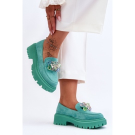 PS1 Damen-Loafer mit dekorativen Kristallen, grüner Avril 2