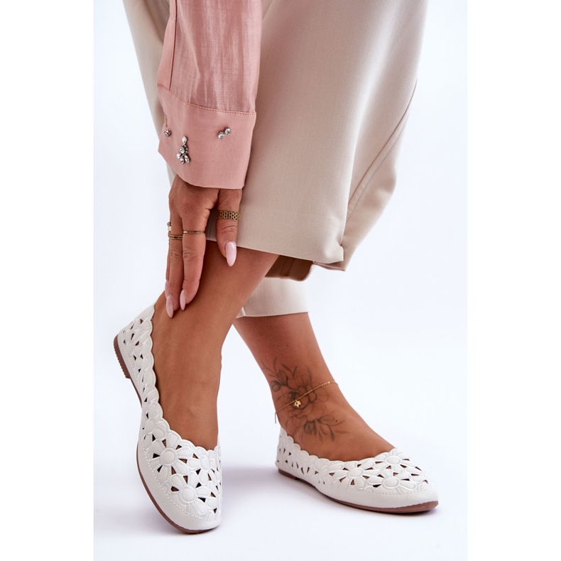 PE1 Durchbrochene, glänzende Ballerina für Damen in Weiß, Visionär 1