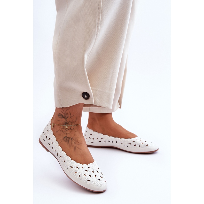 PE1 Durchbrochene, glänzende Ballerina für Damen in Weiß, Visionär 2