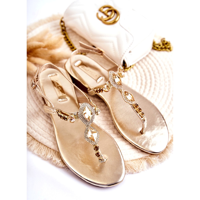Modische Flip-Flop-Sandalen für Damen mit dekorativen goldenen Strasssteinen 7