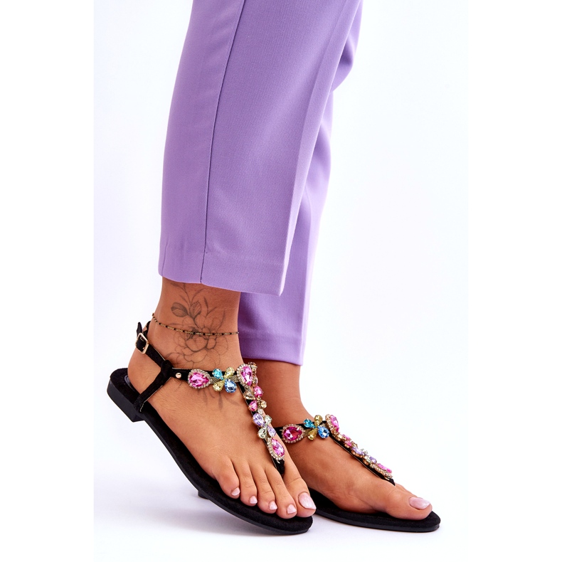 Wildleder-Flip-Flops mit Steinen in Schwarz Frency 6