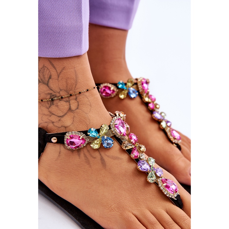 Wildleder-Flip-Flops mit Steinen in Schwarz Frency 4