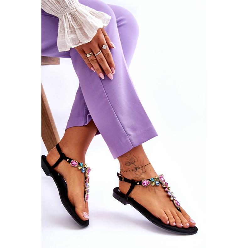 Wildleder-Flip-Flops mit Steinen in Schwarz Frency 5