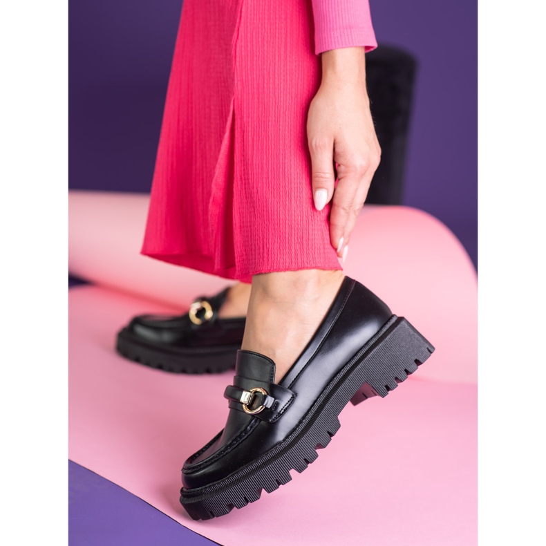 Schwarze Shelovet Damen-Loafer aus ökologischem Leder 2