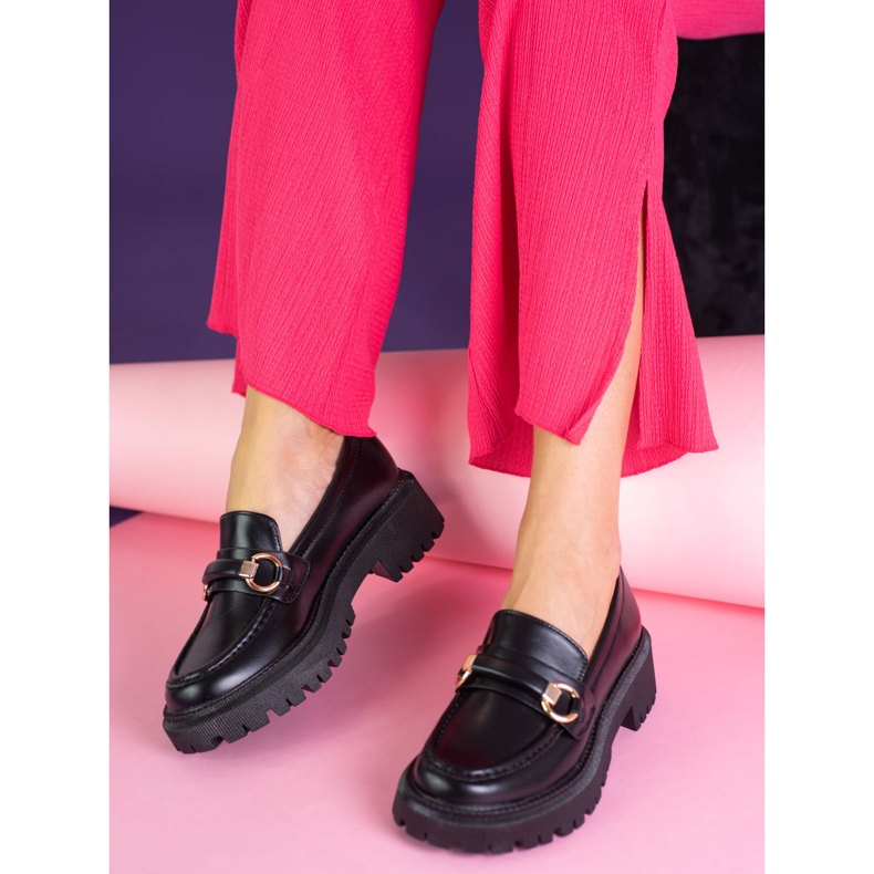 Schwarze Shelovet Damen-Loafer aus ökologischem Leder 1