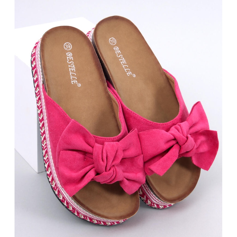 Delair Fuchsia Hausschuhe mit hoher Sohle und Schleife rosa 1