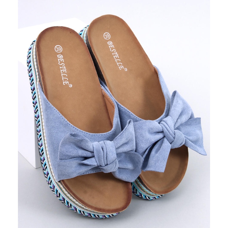 Blaue Sandalen mit hoher Sohle und Schleife von Delair 1