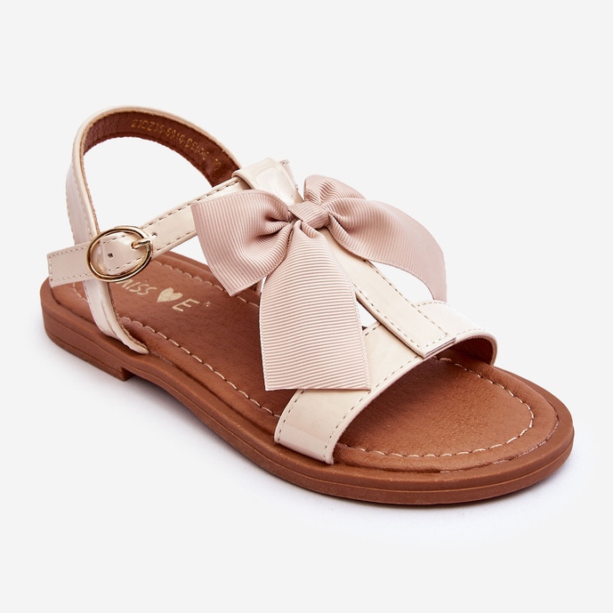 Lackierte Kindersandalen mit Schleife, beige Netina 1