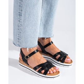 Schwarze Shelovet-Sandalen mit niedrigem Keilabsatz für Damen 1