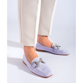 Shelovet-Loafer aus lila Wildleder mit Schnalle 1