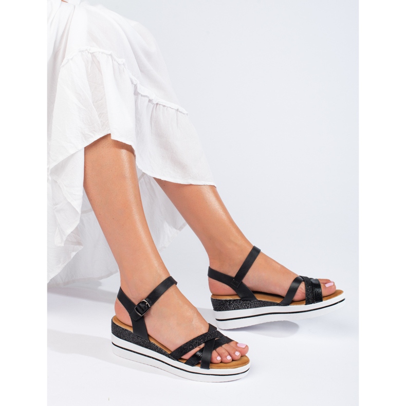 Schwarze Shelovet-Keilsandalen für Damen 1