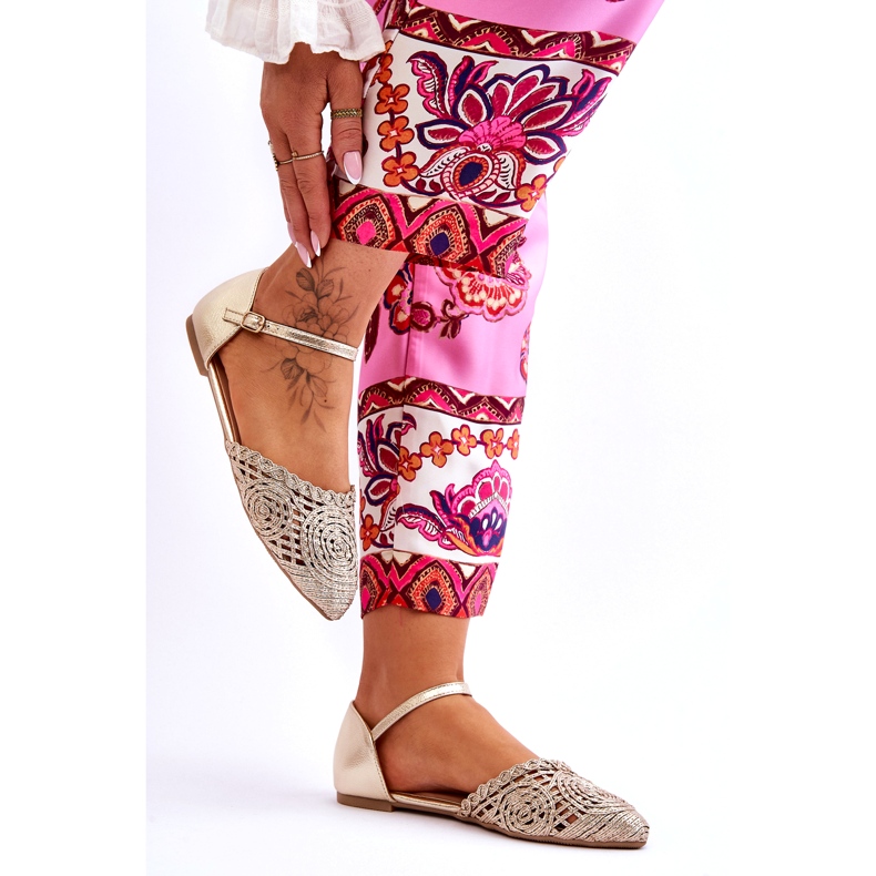 Elegante flache Damensandalen, Gold golden 5