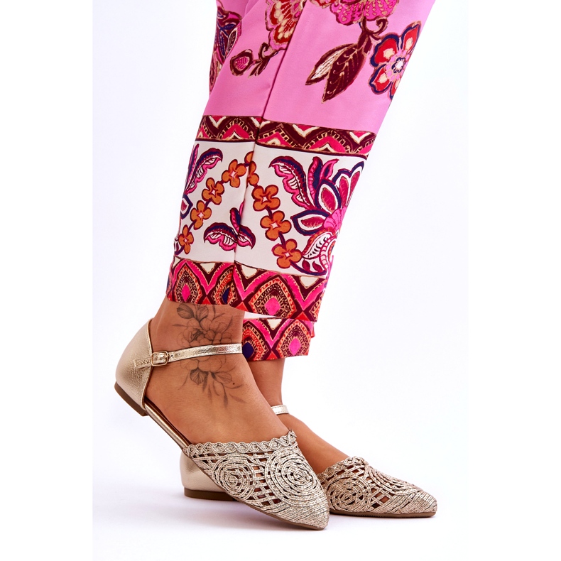 Elegante flache Damensandalen, Gold golden 7