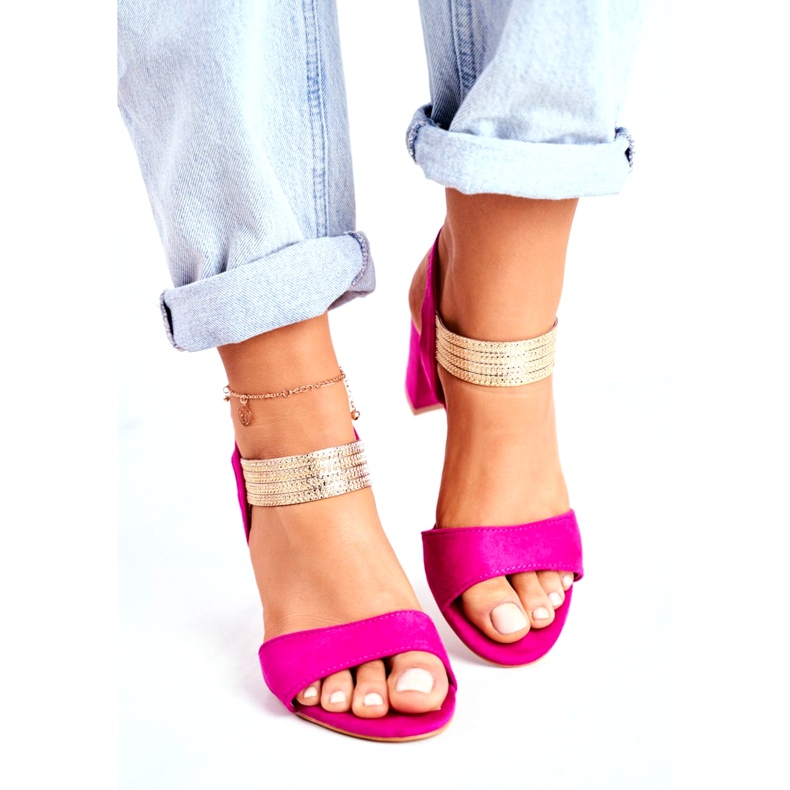 S.Barski Damen Sandalen mit Absatz Wildleder Fuchsia rosa 2