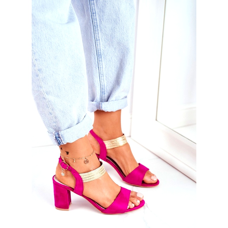 S.Barski Damen Sandalen mit Absatz Wildleder Fuchsia rosa 1