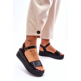 Bequeme Keilsandaletten aus Leder in Schwarz von Tifena 4