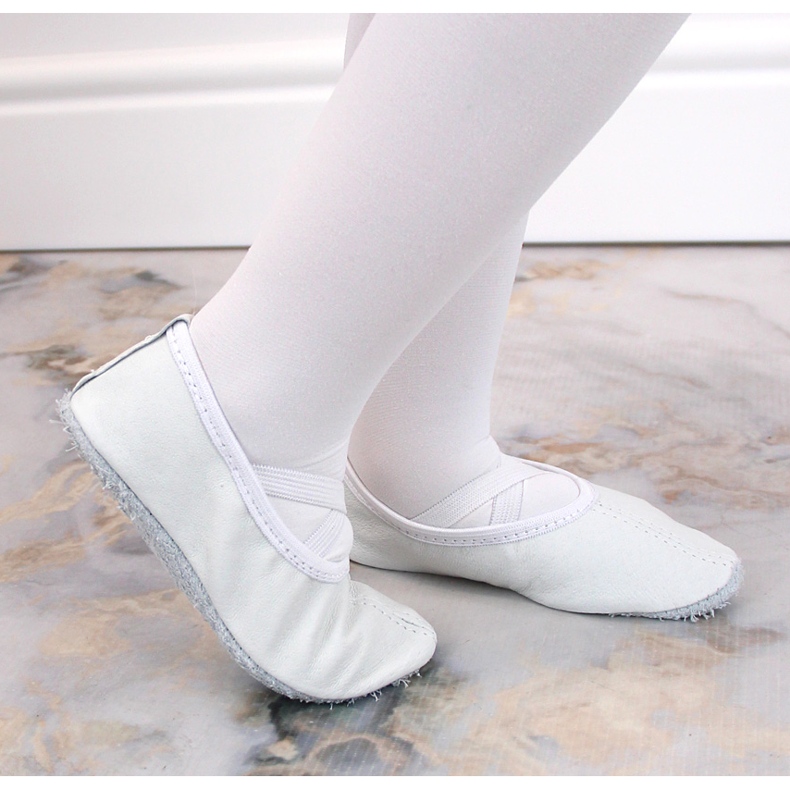 Ballettschuhe aus Leder mit elastischen Bändern, weiß Nazo 1