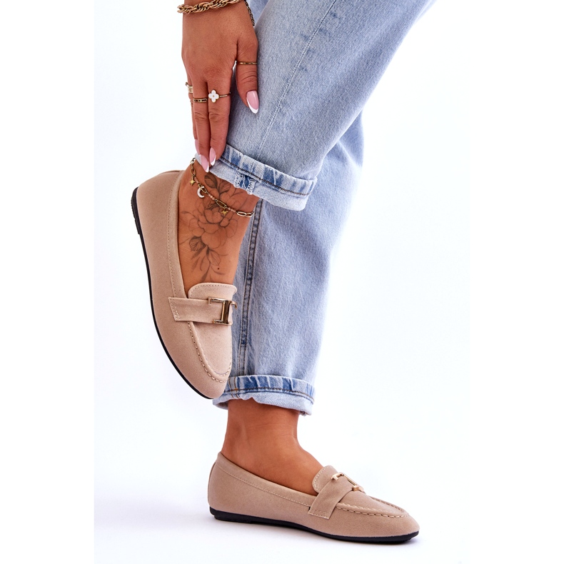 Klassische Slip-on-Mokassins mit Verzierung, Hellbeige 3
