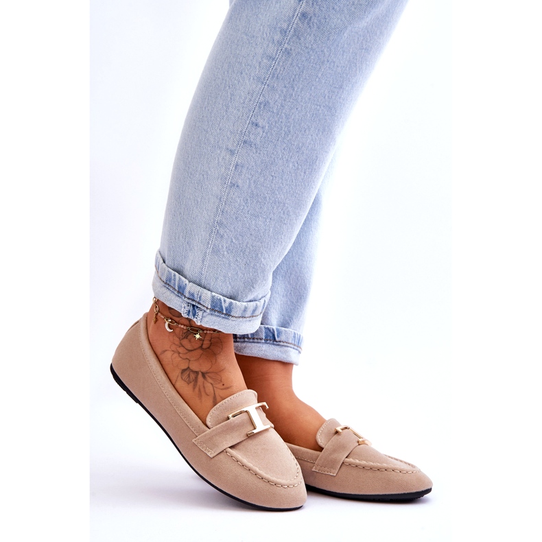 Klassische Slip-on-Mokassins mit Verzierung, Hellbeige 5