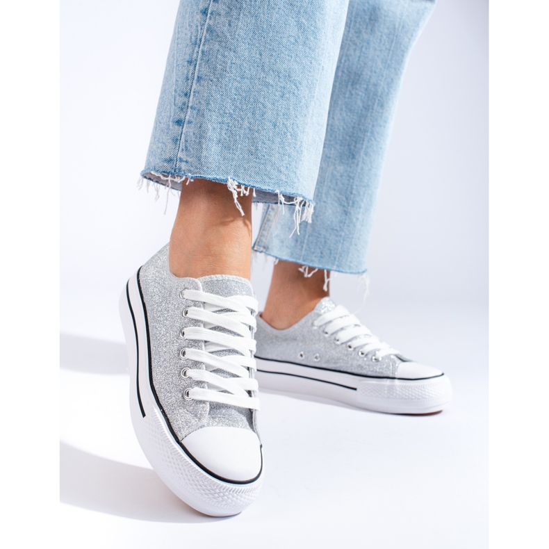 Graue Brokat-Sneaker mit dicken Sohlen von Shelovet 1