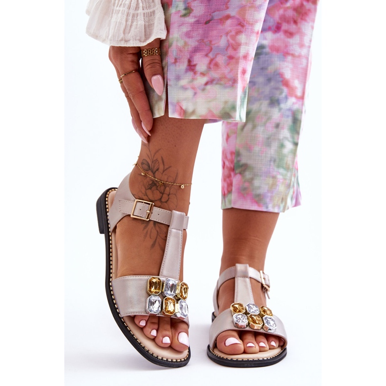 Damensandalen S.Barski mit Steinen KV-2775-30 Beige 1