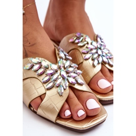 Hausschuhe mit Ziersteinen S.Barski 617-22 Gold golden 2