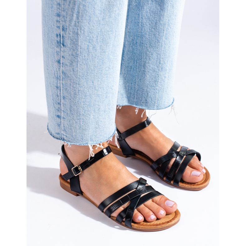 Schwarze flache Damensandalen von Shelovet 1