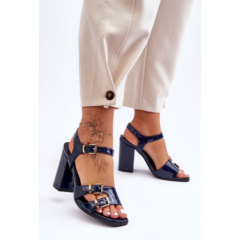 S. BARSKI Lackierte High Heel Sandalen S.Barski 80-3 Marineblau 2